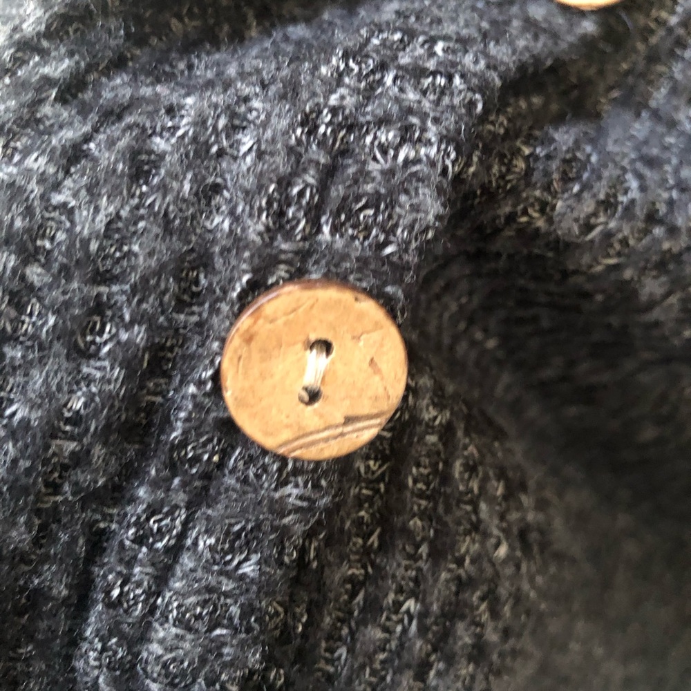 Gray & White Knit Long Sleeve Front Tie Shirt with Wooden Buttons - Picture 4 of 5